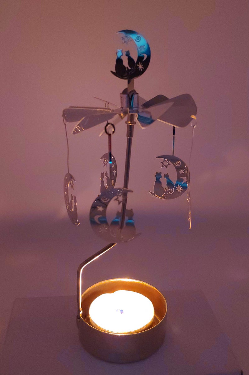 HOKHBCW Rotary Candle Holder Spinning Candleholder Metal Small Gift (Moon+cat) - Image 5